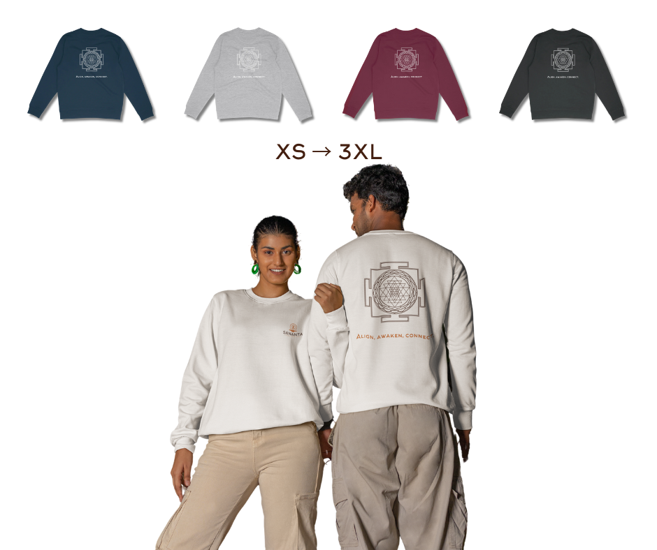 Sweatshirts vibratoires unisexes Sananta avec symbole Sri Yantra – géométrie sacrée pour augmenter le taux vibratoire et l’harmonie énergétique.